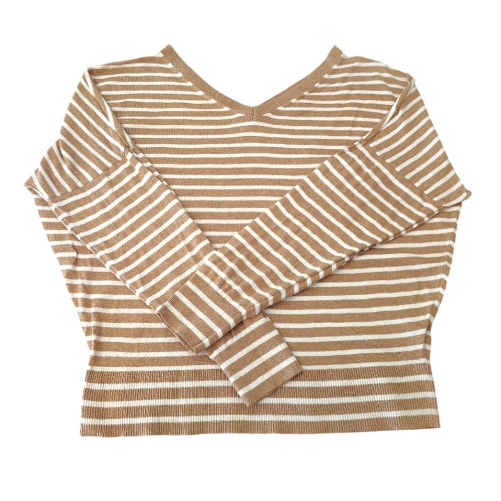 Banana Republic Forever Beige Stripes Dolman VNeck Knit Sweater Medium‎